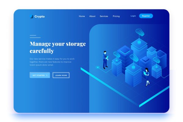 数据存储概念主题网站设计矢量插画 Data Storage Management Desktop Header