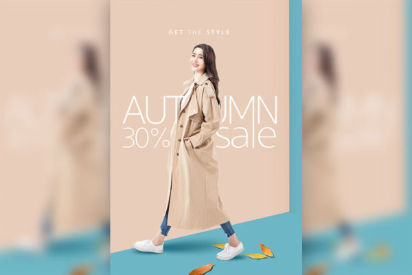 秋季大衣折扣促销活动广告电商海报模板
