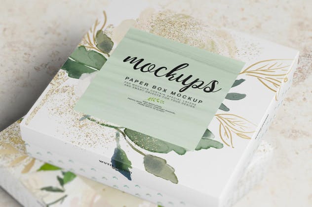 高端方形纸制首饰盒样机 Square Paper Jewelry Box Mockup插图(8)