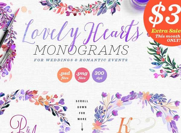 6款精致手绘紫罗兰色植物元素下载[psd,png]