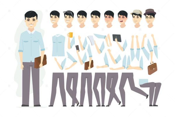 中国男人卡通人物形象矢量插画素材库精选 Chinese man – cartoon character constructor