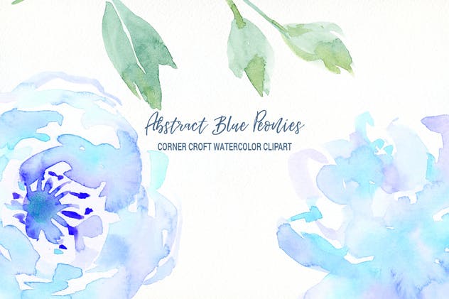 蓝色牡丹水彩系列插画合集 Watercolor Blue Peony Collection插图(2)