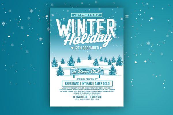 寒假派对活动海报传单素材库精选PSD模板 Winter Holiday Party Flyer