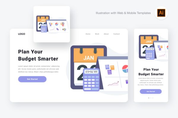 网站设计项目预算规划概念插画[AI&amp;SVG] Planning Budget Illustration (Illustrator &amp; SVG)