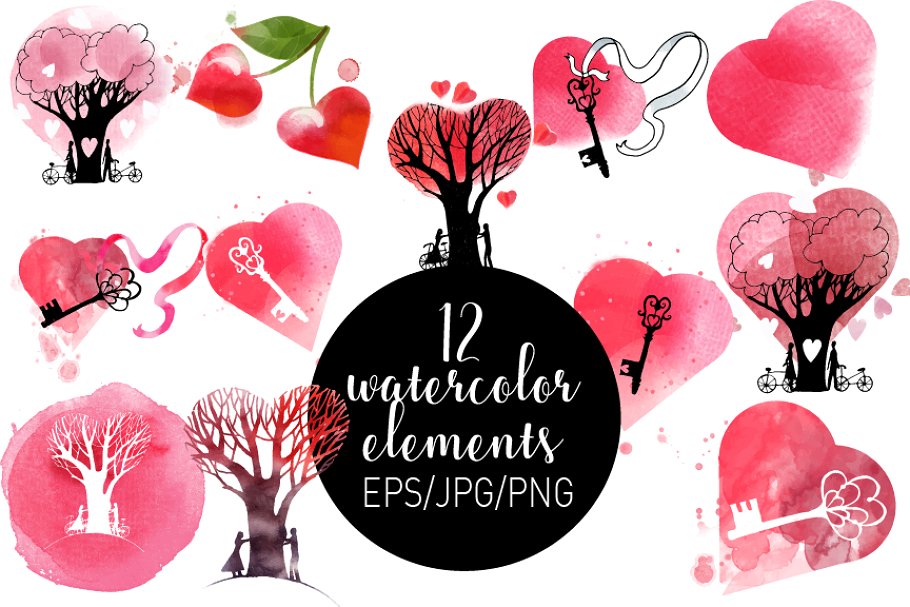 情人节水彩插画素材[EPS,JPG,PNG]插图(2)