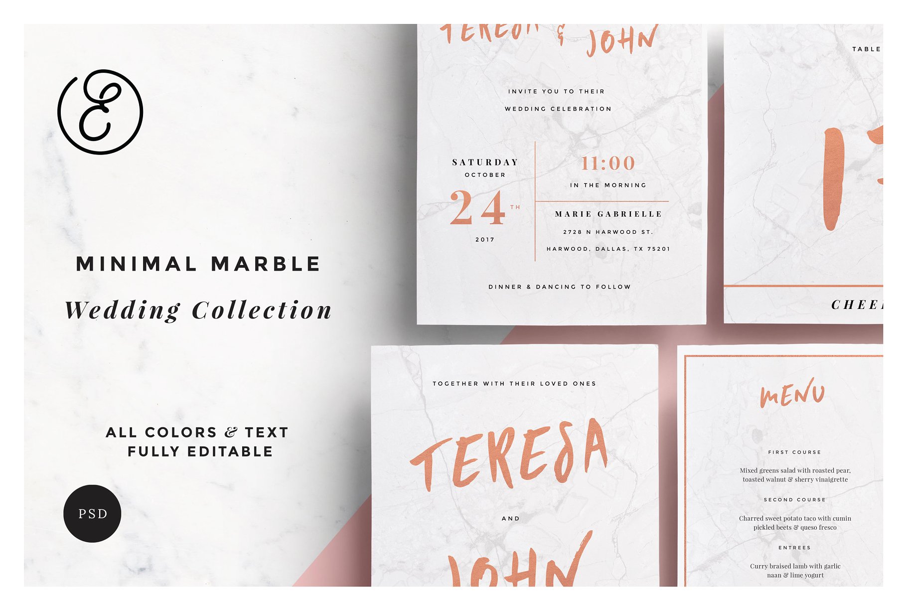 精致简约大理石背景婚礼设计物料模板 Minimal Marble Wedding Collection插图