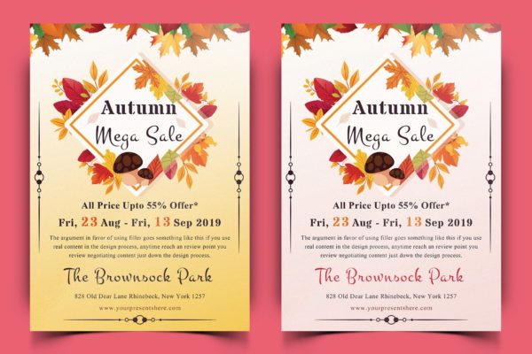 秋季枫叶节日活动宣传海报传单设计模板 Autumn Festival Flyer-14