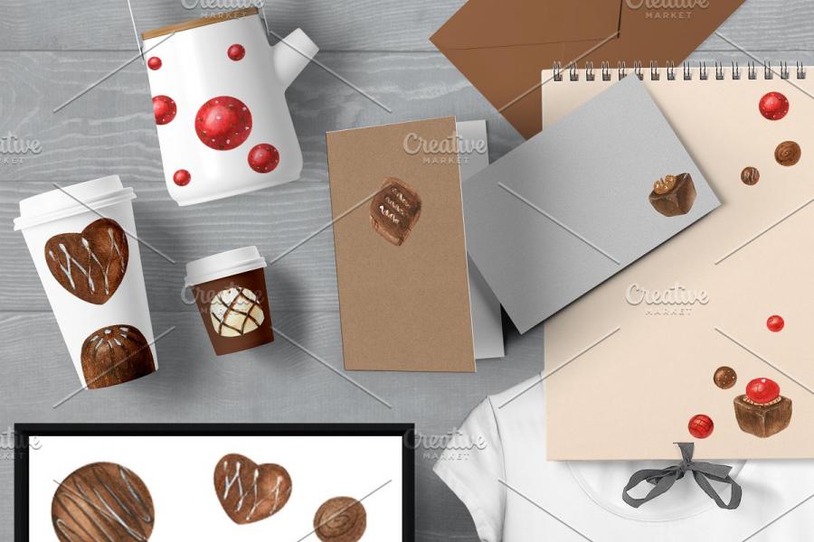 巧克力糖果甜品主题水彩插画插图(5)