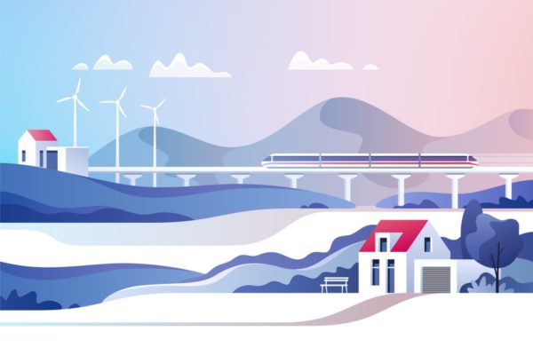 抽象乡村发展景观概念插画 Abstract Countryside Landscape