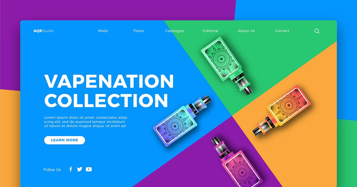 电子烟概念插画网站Banner&着陆页设计模板 Vapenation Collection – Banner & Landing Page插图
