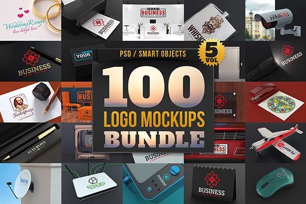 素材库下午茶：100个LOGO展示模型下载 100 Logo Mockups Bundle Vol.5–2.92 GB[psd,png,jpg]
