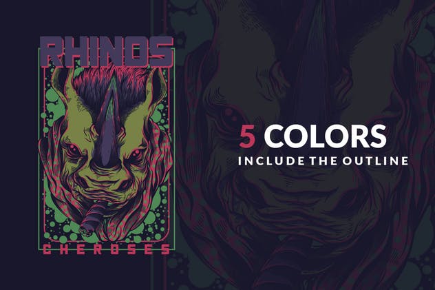 犀牛BOSS手绘T恤印花设计 Rhinos Cheroses插图(2)