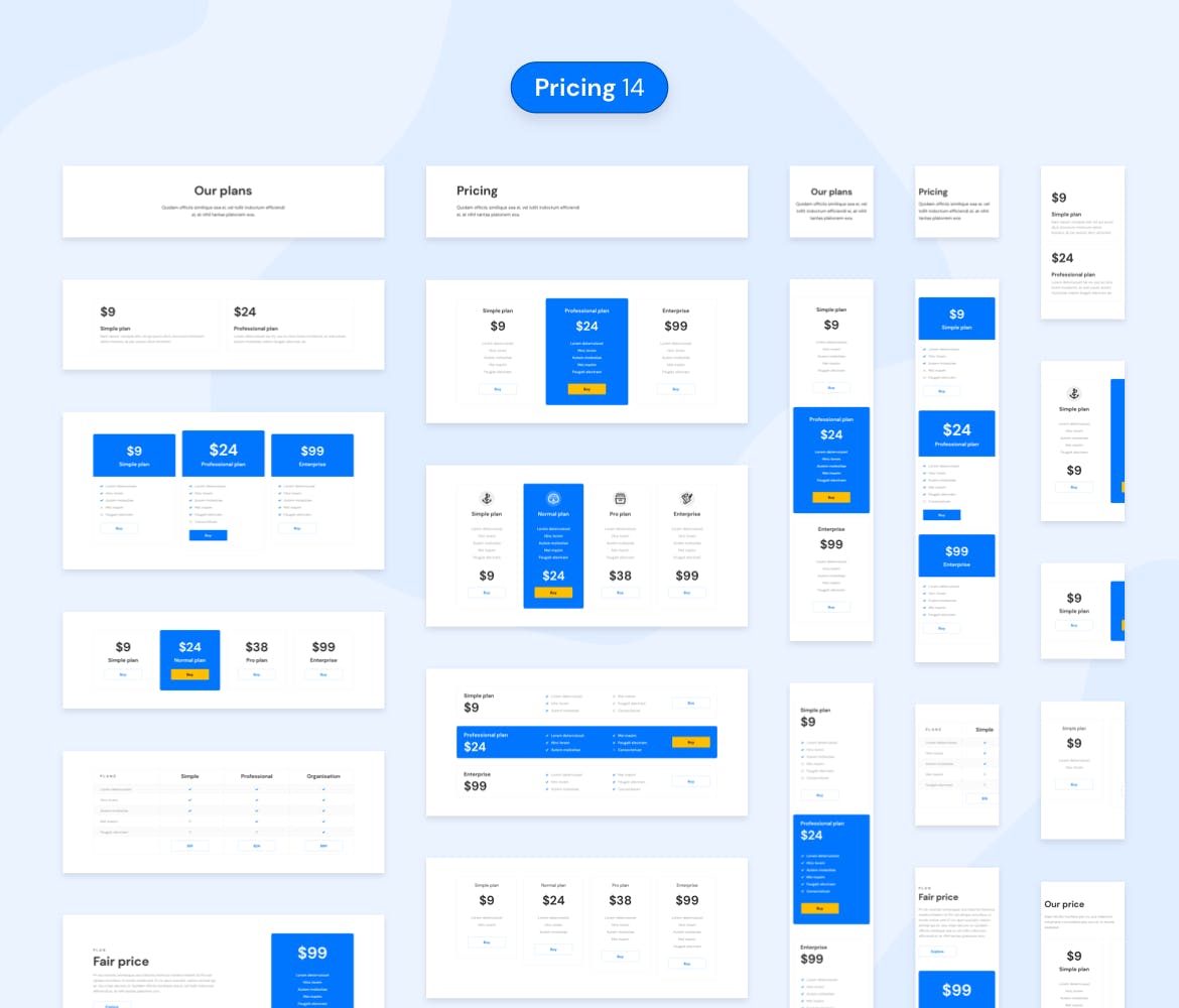 300+APP&Web区块UI线框图设计模板 Desktop & Mobile Wireframe Web UI Kit插图(11)