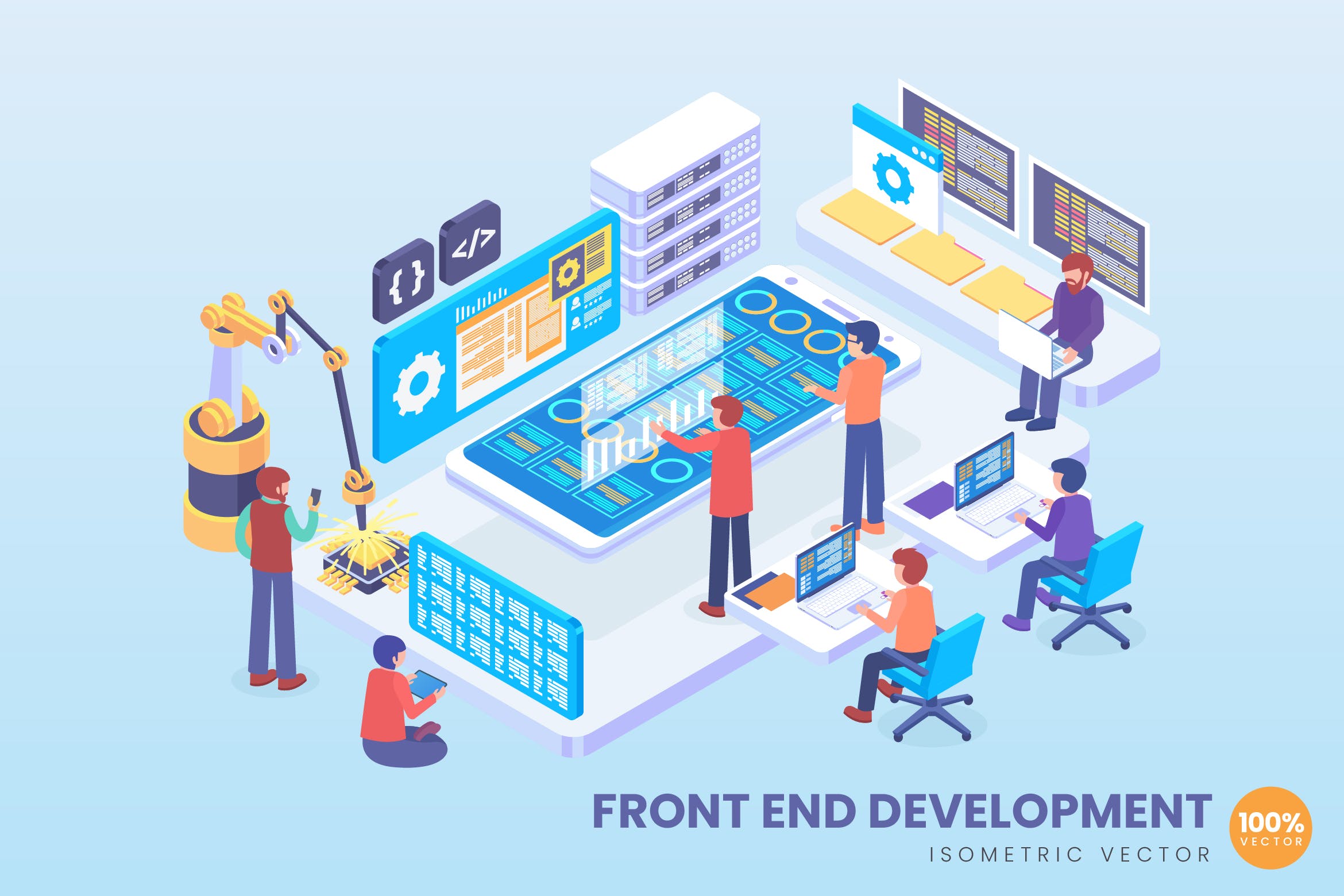前端开发主题等距矢量概念插画 Isometric Front End Development Vector Concept插图