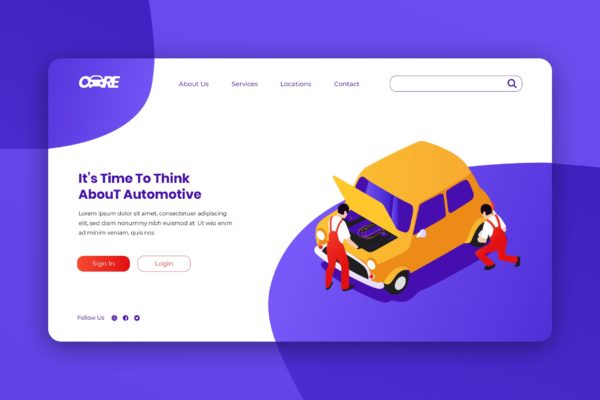 Web着陆页汽车维修主题等距矢量素材库精选概念插画素材 Isometric Landing Page