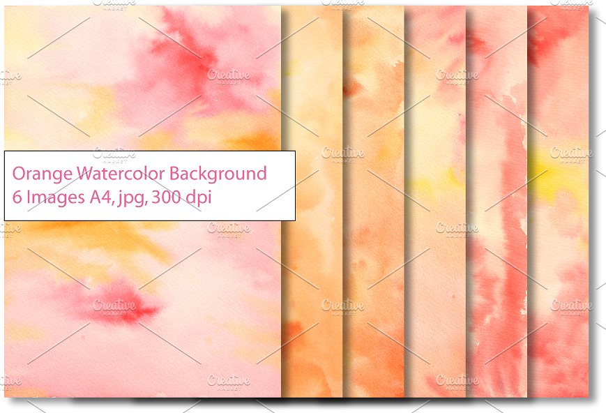 黄橙色水彩背景 Yellow Orange Watercolor Background插图