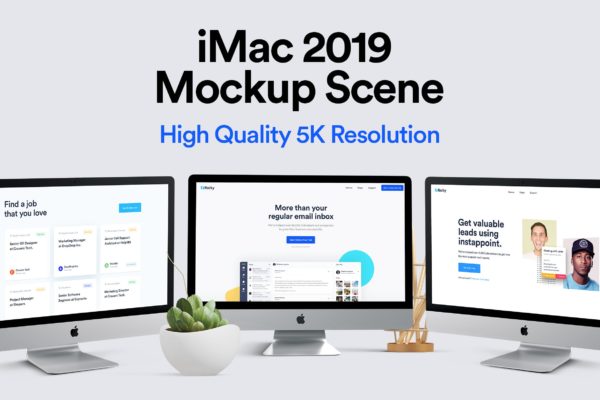 2019款iMac一体机电脑多屏幕预览素材库精选样机模板 iMac 2019 Mockup – Multi Devices