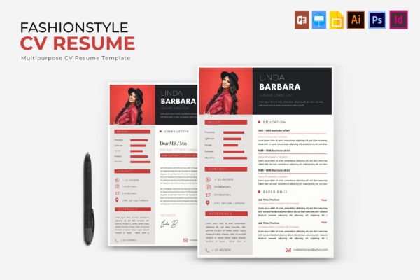 时尚设计风格个人履历表&amp;介绍信模板 Fashionstyle | CV &amp; Resume Template