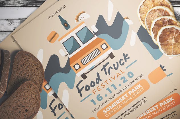 欧美快餐车复古点餐菜单设计模板 Food Truck Fest Flyer插图(1)