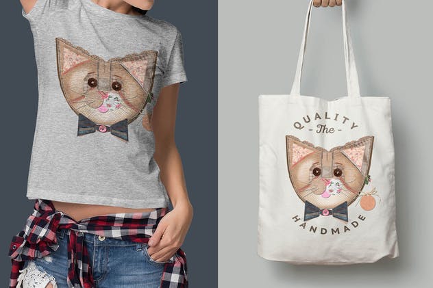 卡通猫布艺拼接图案剪贴画 CATS ON PATCH插图(7)