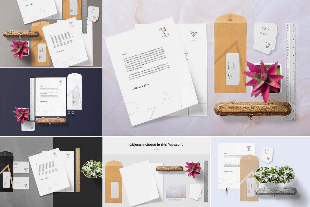 高品质企业品牌办公用品套装样机 Stationery Mockup Scenes插图