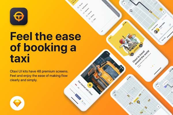 素材库下午茶：的士专车预订 APP UI KIT 模板套装下载 [Sketch]