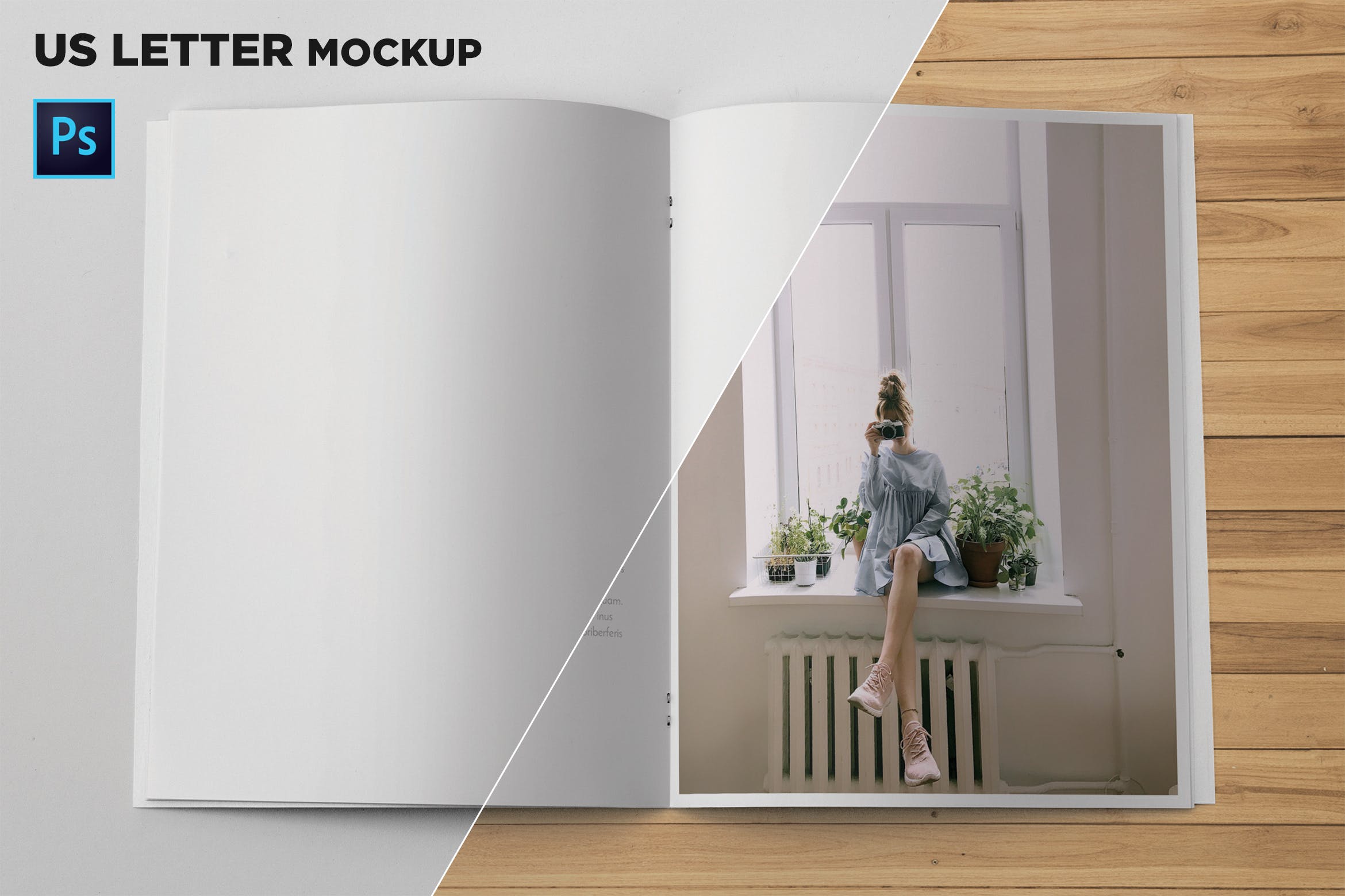 美国信纸规格宣传册内页顶视图样机素材库精选 US Letter Brochure Mockup Top View插图