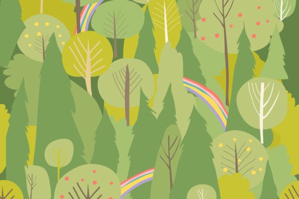 夏天森林水彩手绘无缝图案背景素材 Seamless vector summer forest pattern. Summer back