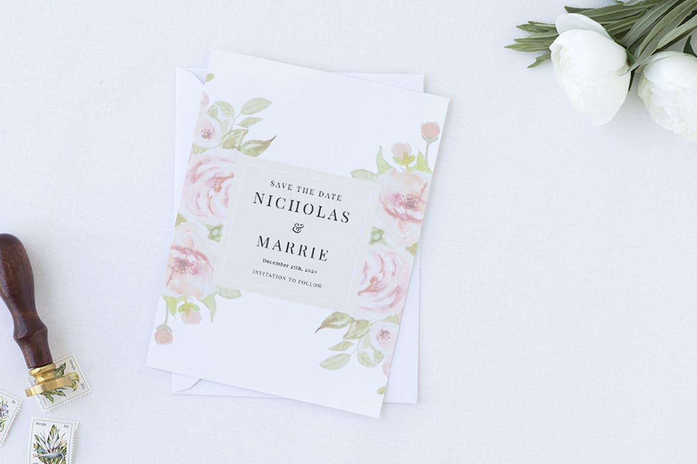 淡雅水彩背景婚礼邀请设计素材包 Set of Watercolor Wedding Suite插图(4)