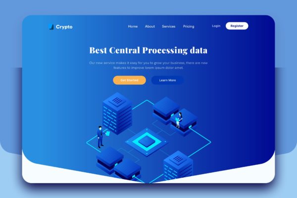 服务器数据处理概念主题网站矢量插画 Server Data Processing Desktop Header Illustration
