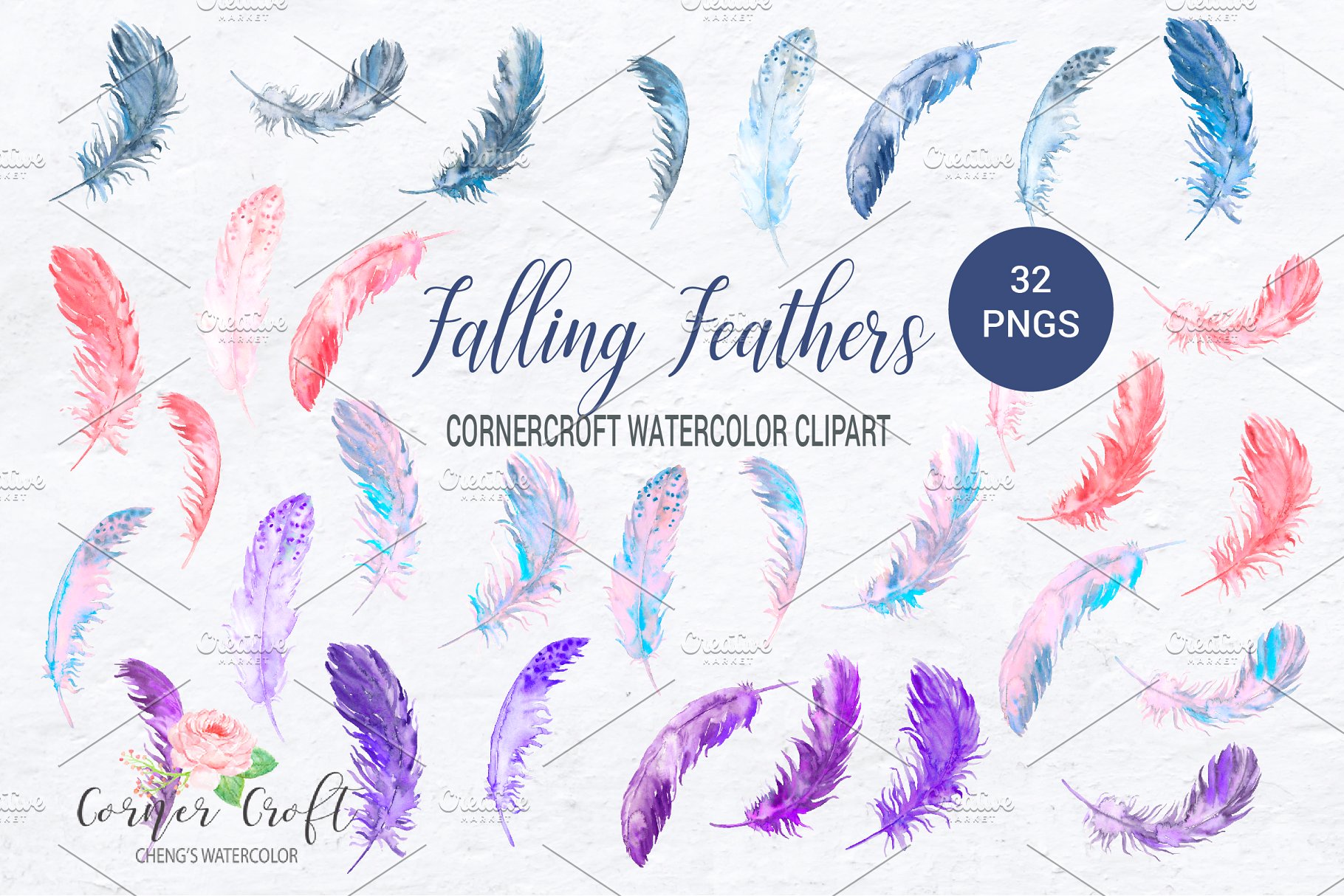 飘舞的羽毛剪贴画 Falling Feather Illustration插图(1)