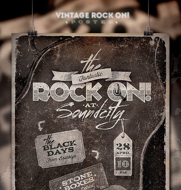 复古设计风格促销广告海报模板 ROCK ON! Vintage Poster/Flyer插图