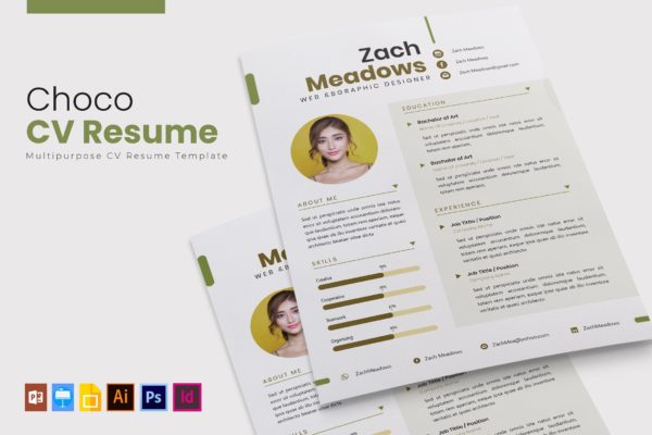 网站&amp;品牌设计师电子简历&amp;推荐信模板 Choco Avocado | CV &amp; Resume