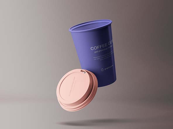 创意纸杯设计定制外观效果图样机模板 Flying Coffee Cup Mockup