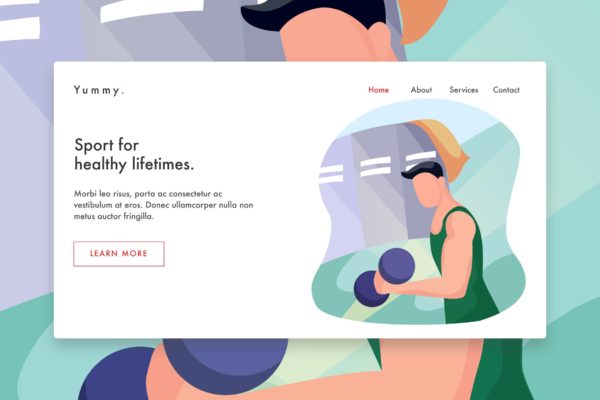 举重运动员手绘插画网站着陆页设计模板 Weight Lifting web template for Landing page