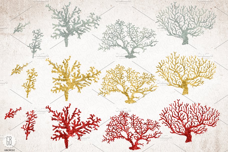 深海类波光粼粼海洋珊瑚生物插画 Sparkling corals, sea life clip art插图(1)