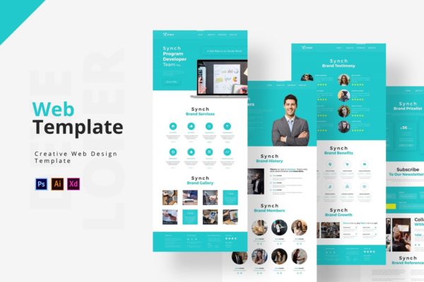 编程开发公司官网设计UI设计素材库精选模板[AI, PSD, XD] Program Developer Web Template