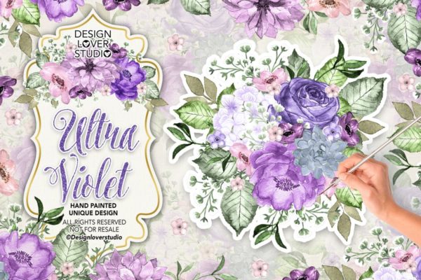 紫罗兰水彩花卉设计插画素材 Ultra violet watercolor design