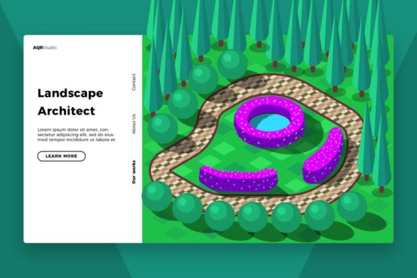 景观设计公司网站Banner＆着陆页设计模板 Landscape Architect – Banner &amp; Landing Page