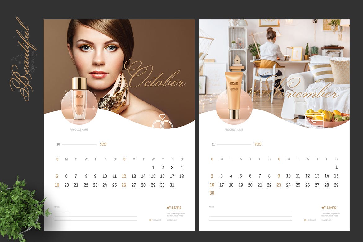 2020年美容行业定制竖版活页台历设计模板 2020 Clean Creative Beauty Calender Pro插图(6)