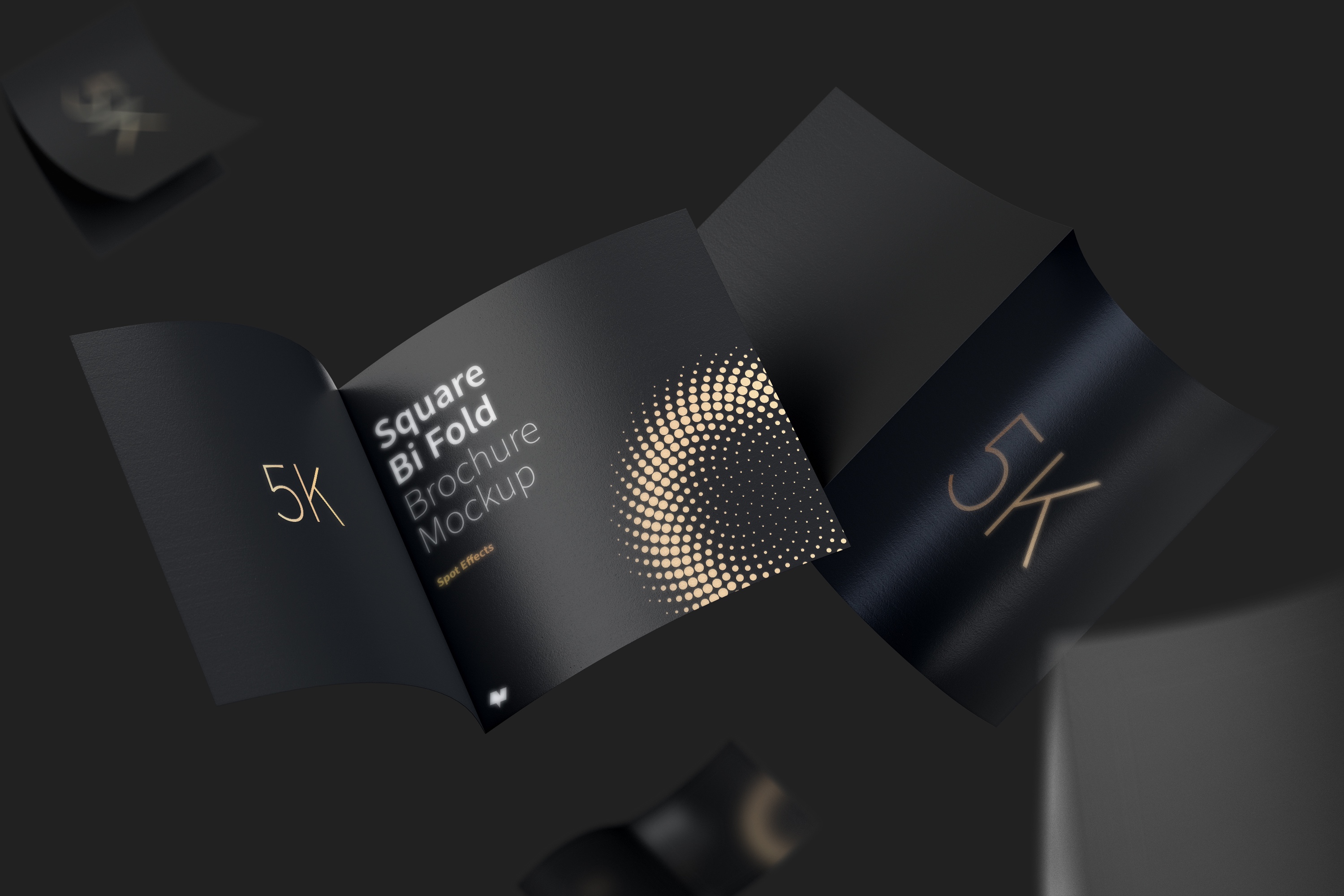 5K高清分辨率双折页尺寸方形传单设计样机模板 Square Bi Fold Brochure Mockup, Floating 5K插图(2)