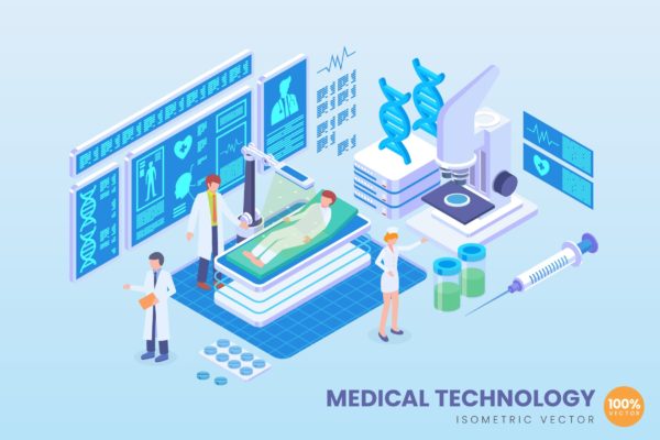 新型医学技术等距矢量科技素材库精选概念插画v1 Isometric Medical Technology Vector Concept