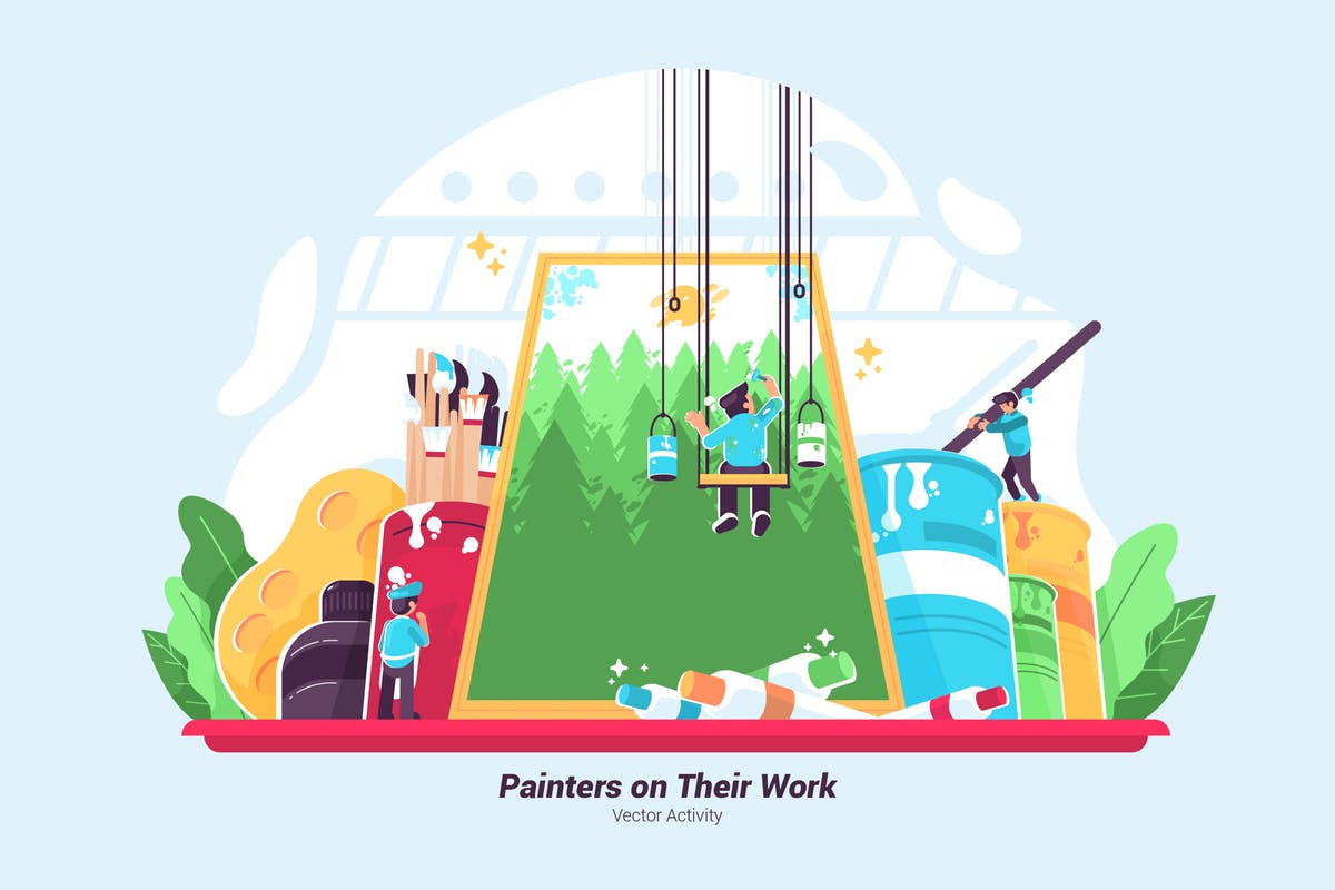 画家艺术创作工作矢量插画素材 Painters On Their Work – Vector Illustration插图