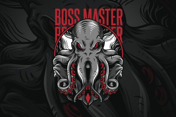 章鱼老大潮牌T恤印花图案素材库精选设计素材 Boss Master