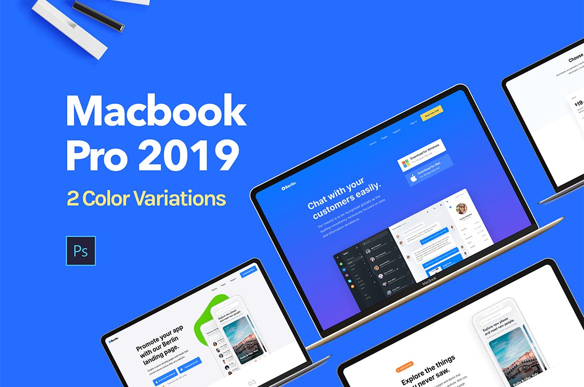 Apple MacBook 2019笔记本电脑屏幕预览样机模板 Apple Macbook 2019 Mockup插图(1)