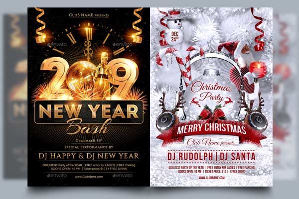 高品质的假日（圣诞节&amp;新年）海报模板合辑 Holiday Bundle [psd]