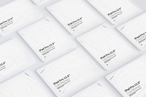 iPad Pro平板电脑屏幕界面设计预览图等距网格样机02 Clay iPad Pro 12.9” Mockup, Grid Layout 02
