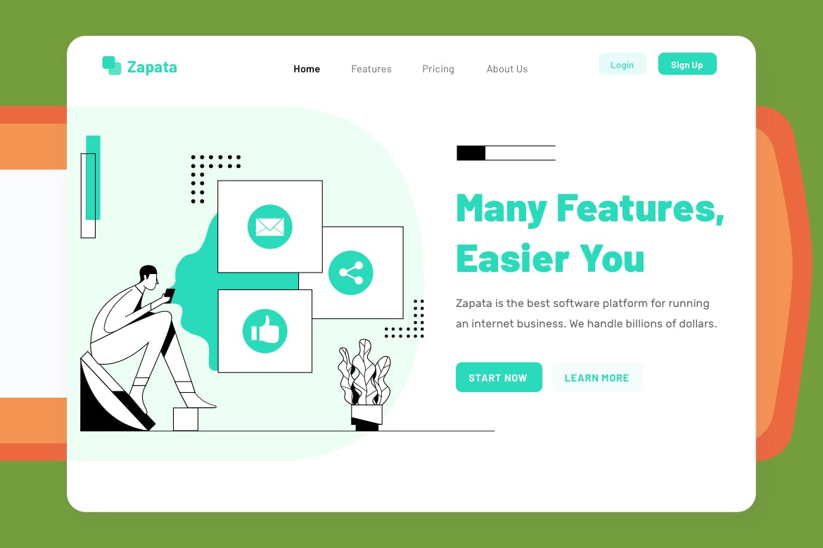 产品/服务优点展现主题网站设计简笔画矢量插画素材 Zapata – Features Header插图(1)