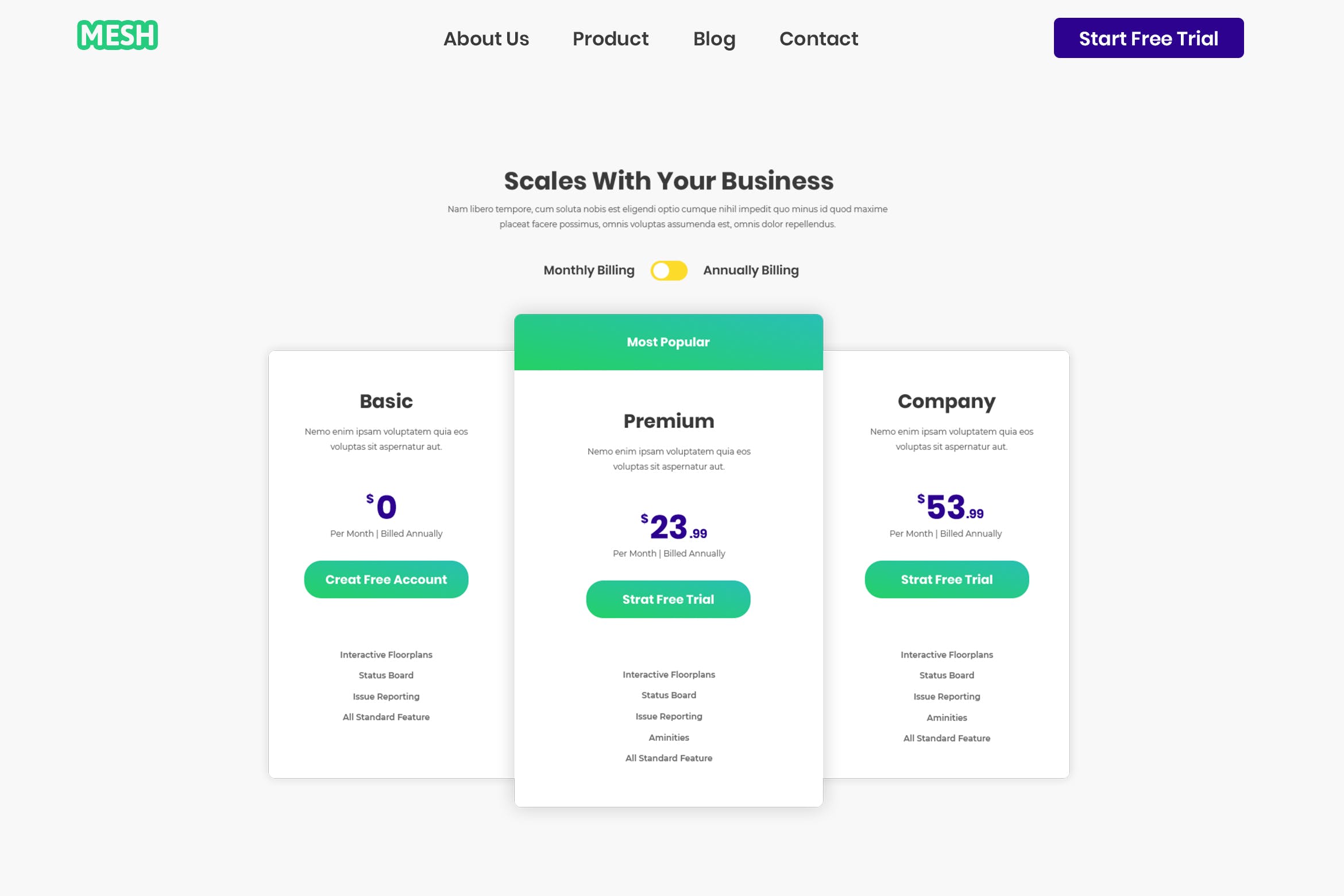 互联网创新服务套餐订阅价格表单UI设计模板 Pricing Table插图