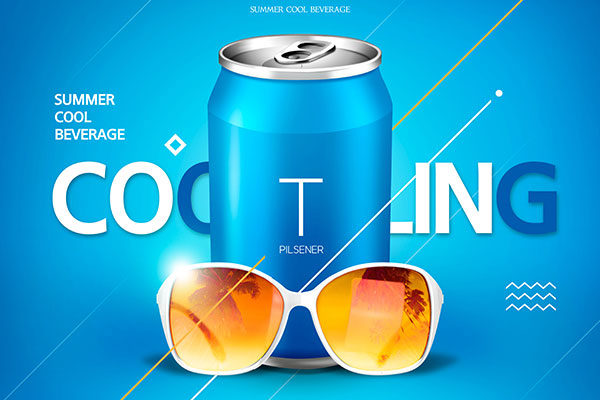 夏季饮料蓝色主题广告海报设计模板